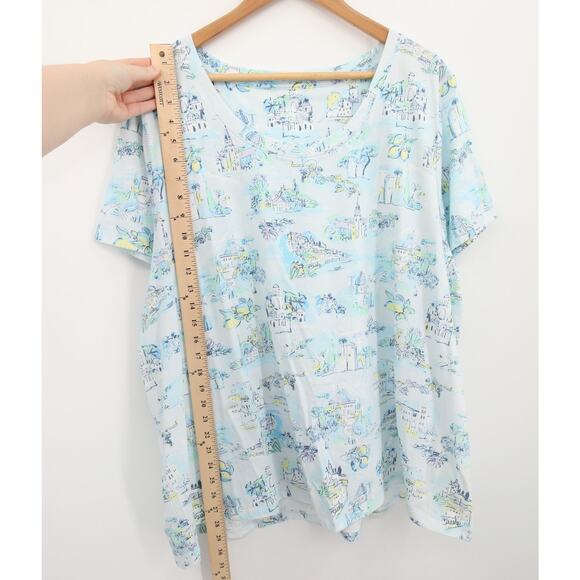 Sleep Sense Top Aqua Blue Pattern Scoop Neck Short Sleeve Pajamas NWT Size 3X - Picture 4 of 10